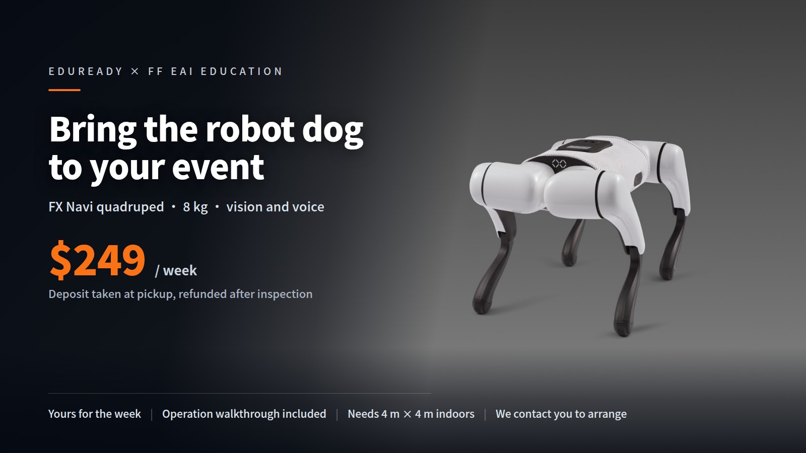 FX Navi Quadruped Robot Dog · Weekly Rental